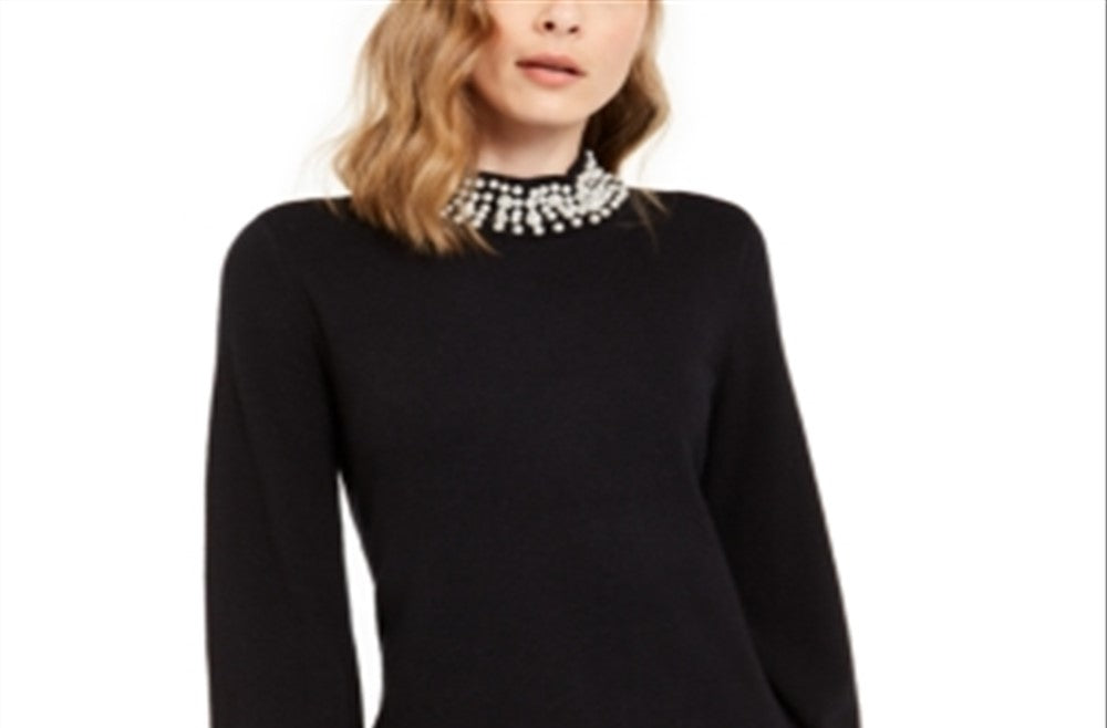 Alfani Women's Pearl Neck Blouson Sweater Black Size X-Small