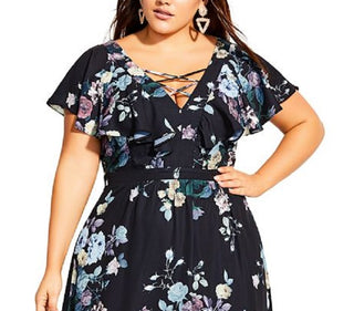 City Chic Women's Plus Blooms Maxi Dress Black Size 18W