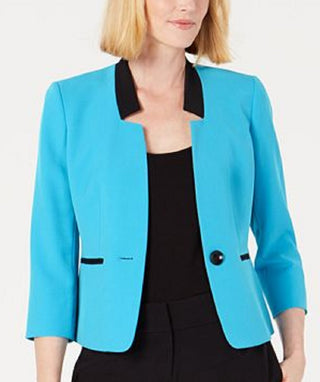 Le Suit Women's Shawl Collar Pantsuit Blue Size 2 Petite