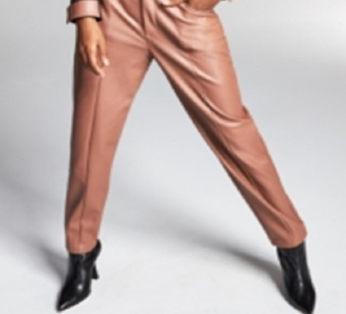 Bar III Women's Double-Waistband Faux-Leather Pants Brown Size XXXL