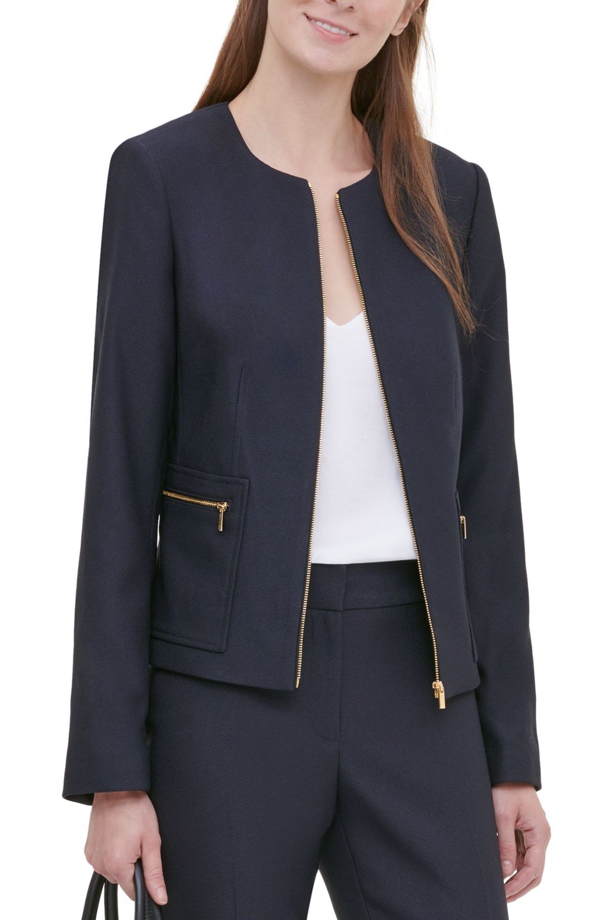 Calvin Klein Women's Twill Zipper Front Jacket Blue Size 10P