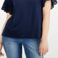 Charter Club Women's Lace Trim V Neck Top Blue Size Small