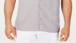 Alfani Men's Lagoon Stretch Linen Blend Shirt Gray Size Large