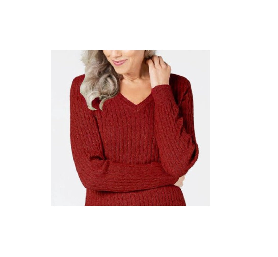 Karen Scott Women's Cotton Cable Knit Sweater Red Size XXL