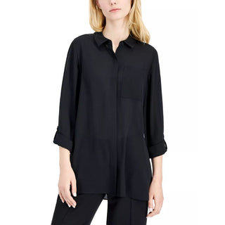 Alfani Women's Roll Tab Tunic Shirt Black Size XX-Large
