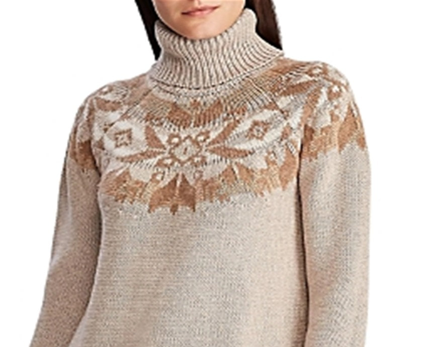 Ralph Lauren Women's Fair Isle Turtleneck Sweater Brown Size X-Small
