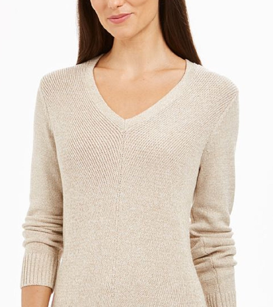 Charter Club Women's Marled V Neck Sweater Brown Size Petite XL