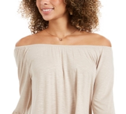 Style & Co Women's Off the Shoulder Bell Sleeve Top Brown Size XX-Large