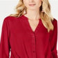 INC Women's Twist Front 3/4 Sleeve V Neck Button up Top Red Size XS