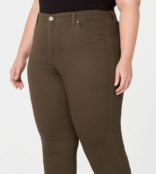 Style & Co Women's Plus Tummy Control Straight Leg Jeans Green Size 14W