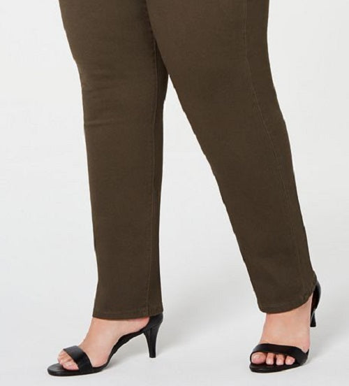 Style & Co Women's Plus Tummy Control Straight Leg Jeans Green Size 14W