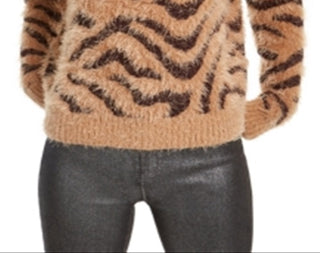 Hooked up by Iot Juniors' Fuzzy Zebra Sweater Brown Size Medium