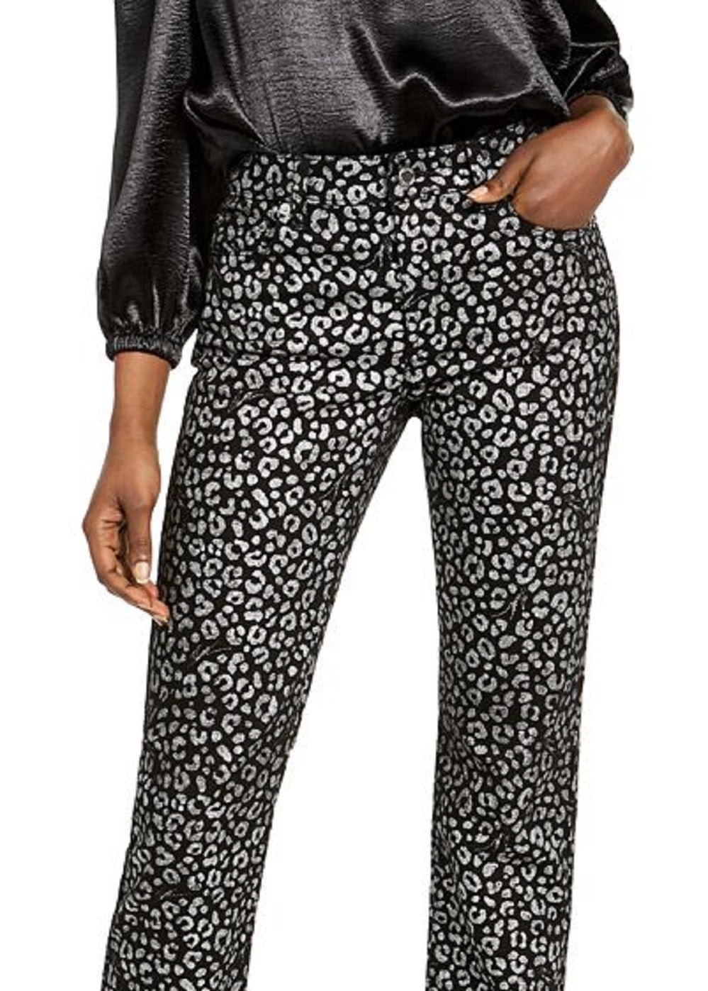 Michael Kors Women's Foil Animal Print Cropped Jeans Black Size -0