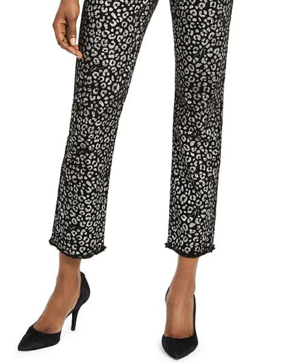 Michael Kors Women's Foil Animal Print Cropped Jeans Black Size -0