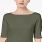 Karen Scott Women's  Petite Elbow-Sleeve Top  Green Size Petite M