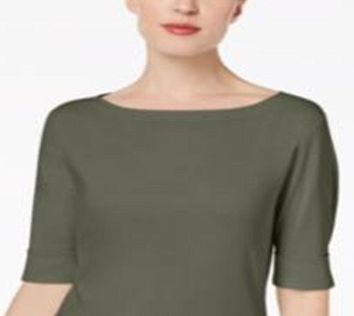 Karen Scott Women's  Petite Elbow-Sleeve Top  Green Size Petite M