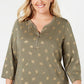 Karen Scott Women's Plus Foil Print Henley Top Green Size 0X