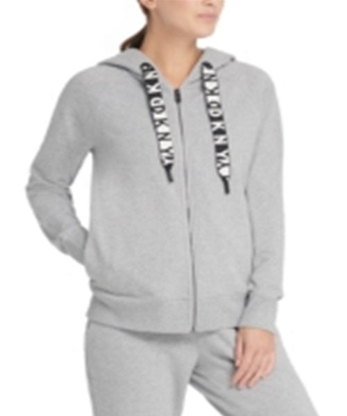 DKNY Women's  Sport Logo Terry Zip Hoodie Silver Size M