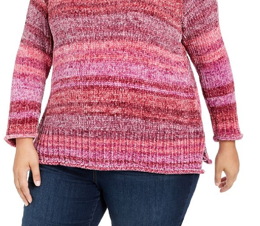 Style & Co Women's Printed Long Sleeve Crew Neck Blouse Sweater Blue Size 1X