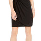 Connected Women's Ruched Sleeveless Jewel Neck Short Sheath Cocktail Dress Black Size 14 Petite
