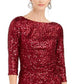 Jessica Howard Women's Sequined Long Sleeve Jewel Neck Knee Length Sheath Party Dress Red Size 14 Petite