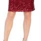 Jessica Howard Women's Sequined Long Sleeve Jewel Neck Knee Length Sheath Party Dress Red Size 14 Petite