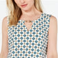 Charter Club Women's Printed Keyhole Neck Top White Size Medium