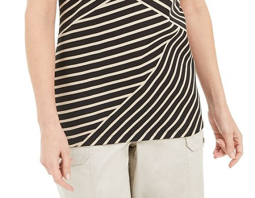 Karen Scott Women's Asymmetrical Striped Top  Brown Size S