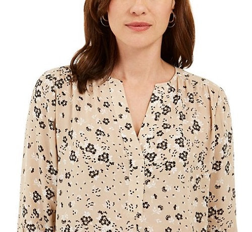 Charter Club Women's Maria Floral Print Blouse Brown Size Medium