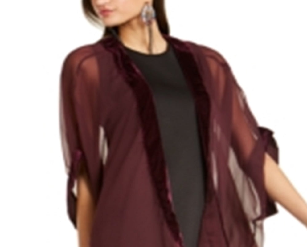 INC International Concepts Women's  Velvet-Border Kimono Wrap Purple Size Regular