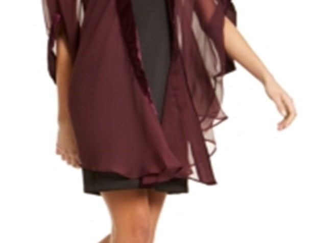 INC International Concepts Women's  Velvet-Border Kimono Wrap Purple Size Regular