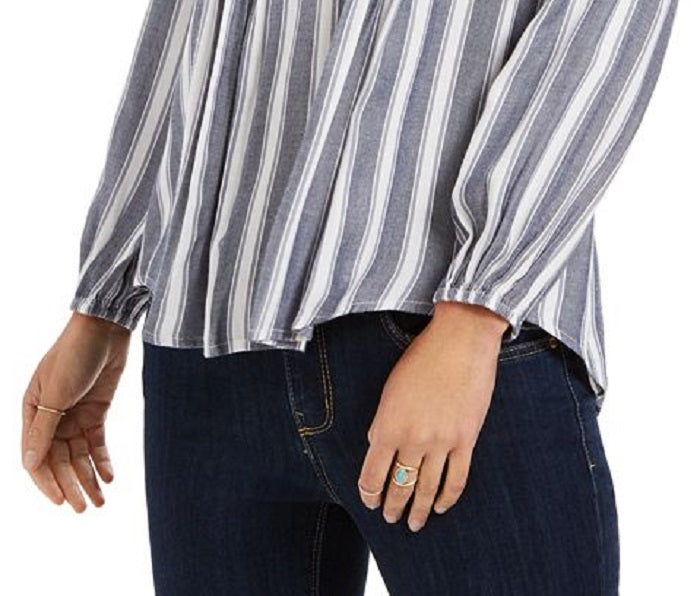 Style & Co Women's Striped Pintucked Top Blue Size Medium