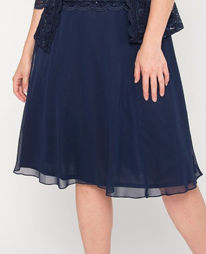 R&M Richards Women's Sheer Skirt & Lace Jacket Dress Blue Size 10