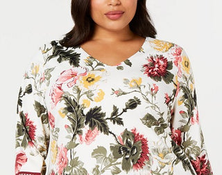 Charter Club Women's Plus V Neck Garden Top White Size 0X