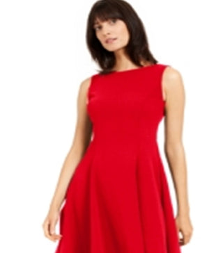 Calvin Klein Women's Illusion Trim Fit Flare Dress Red Size 14