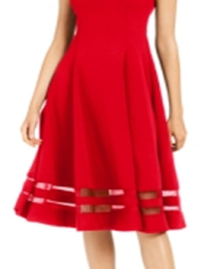 Calvin Klein Women's Illusion Trim Fit Flare Dress Red Size 14