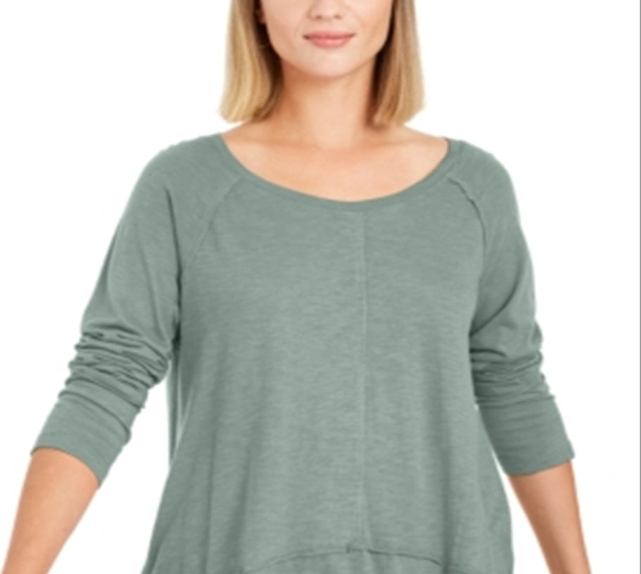 Style & Co Women's Cotton High Low Top Green Size X-Small