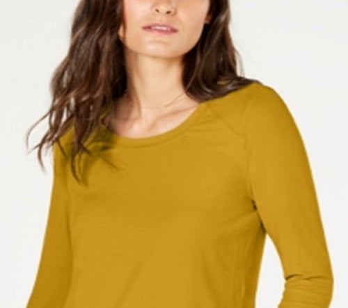 INC International Concepts Women's  Ribbed Long-Sleeve T-Shirt Yellow Size M