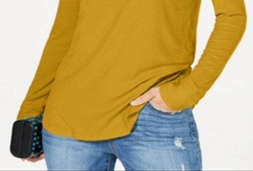 INC International Concepts Women's  Ribbed Long-Sleeve T-Shirt Yellow Size M
