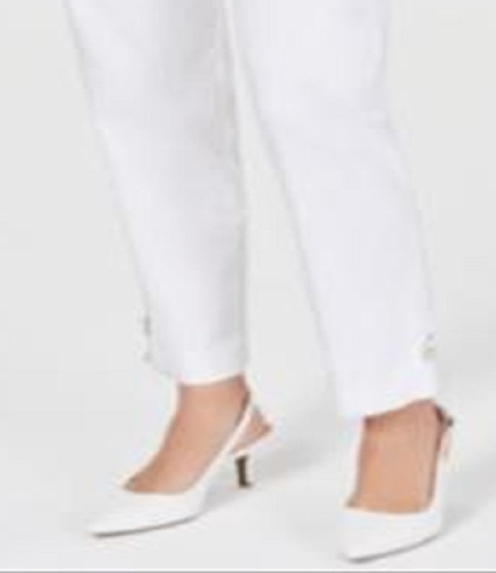 JM Collection Women's Ankle Tab Pants White Size Petite L