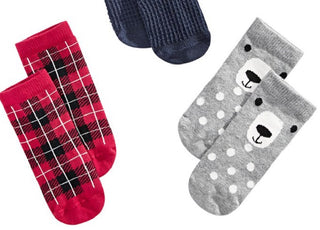 First Impressions Baby Plaid / Grid / Bear 3 Pair Socks Red Size 12-24