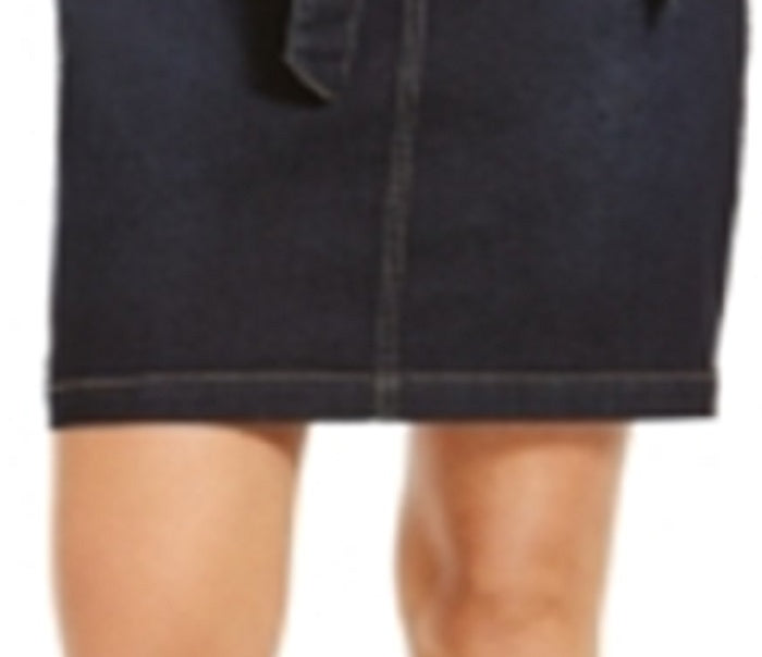 INC International Concepts Women's Curvy Paperbag Jean Skirt Blue Size 14