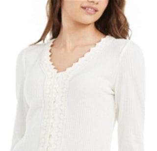 American Rag Junior's Lace Trimmed Button Front Top White Size Medium