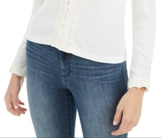 American Rag Junior's Lace Trimmed Button Front Top White Size Medium