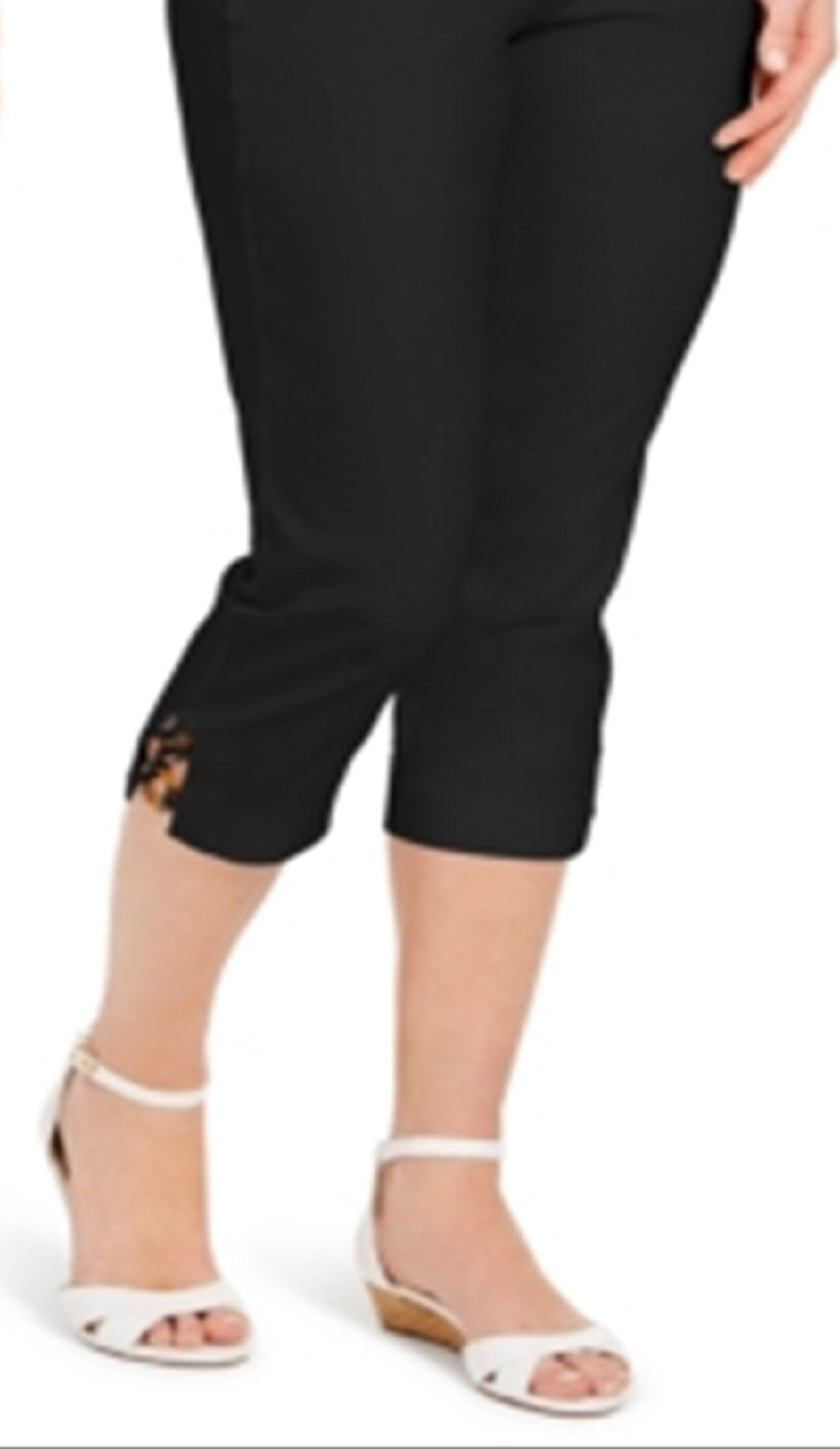 JM Collection Women's Tortoise Look Ring Tummy Control Capri Pants Black Size Small