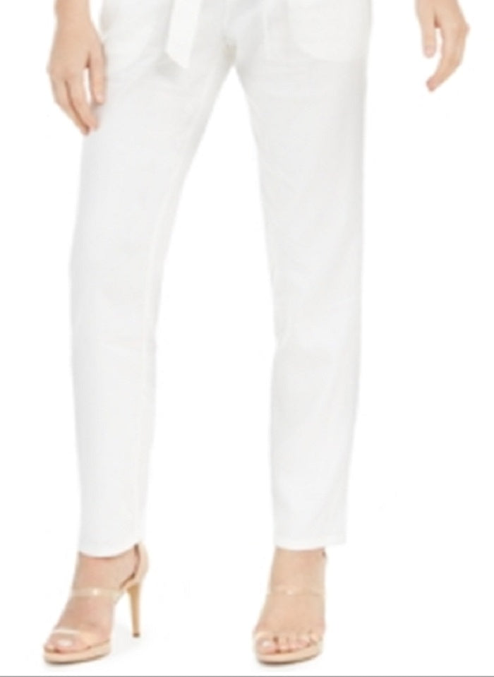 INC International Concepts Women's Paperbag Tapered Ankle Pants White Size 12