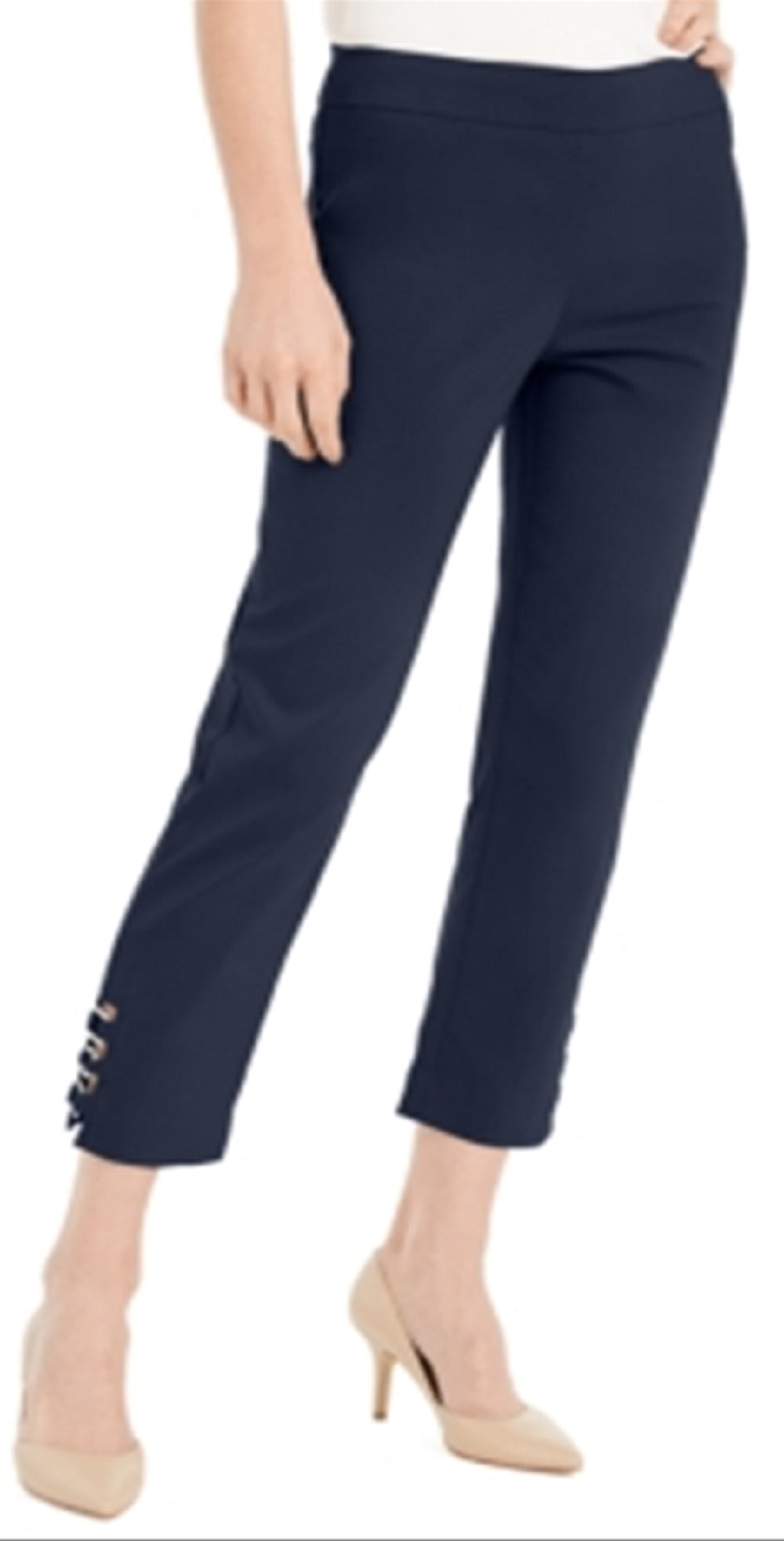 JM Collection Women's Tummy Control Hardware Trim Ankle Pants Blue Size X-Small