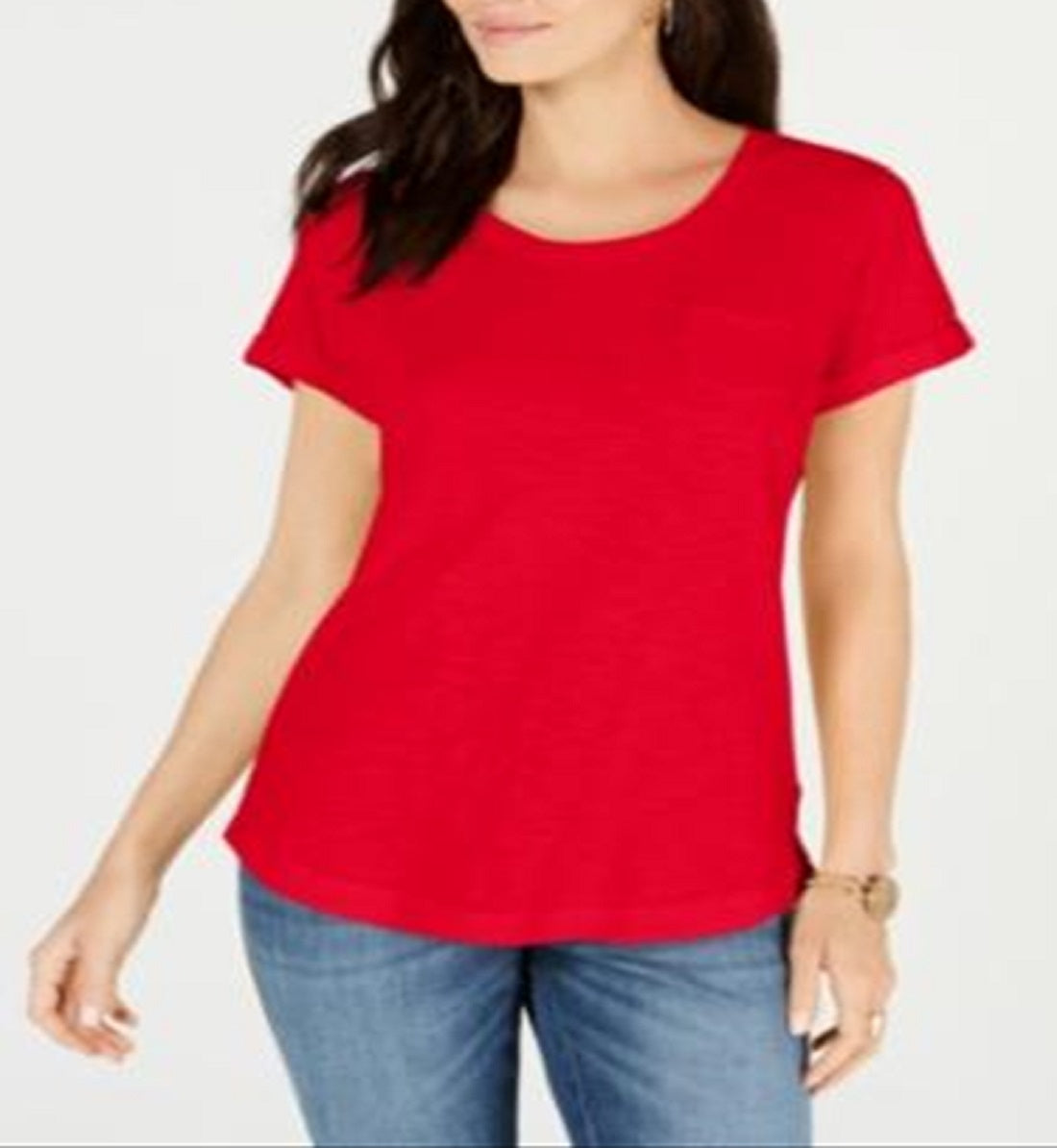 Style & Co Women's Cotton Crew Neck T-Shirt Red Size Large