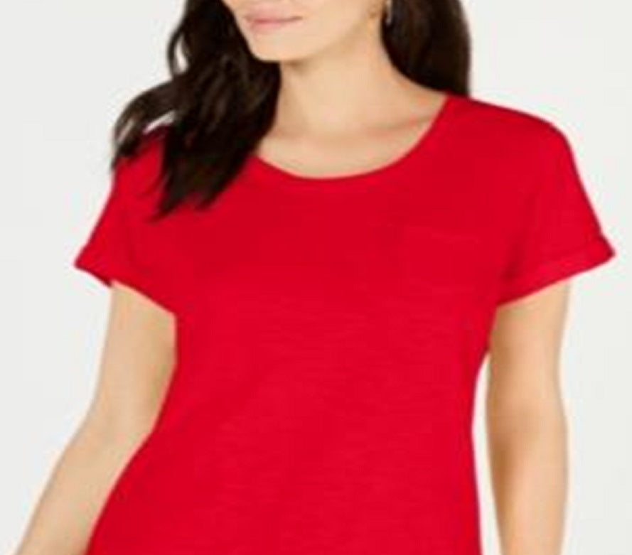 Style & Co Women's Cotton Crew Neck T-Shirt Red Size Large