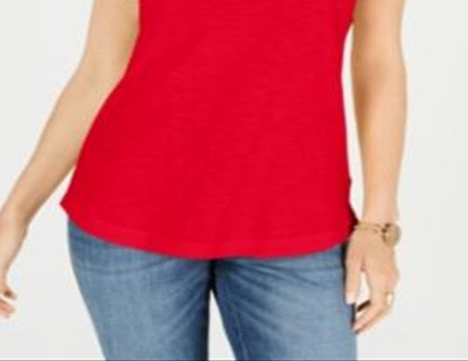 Style & Co Women's Cotton Crew Neck T-Shirt Red Size Large